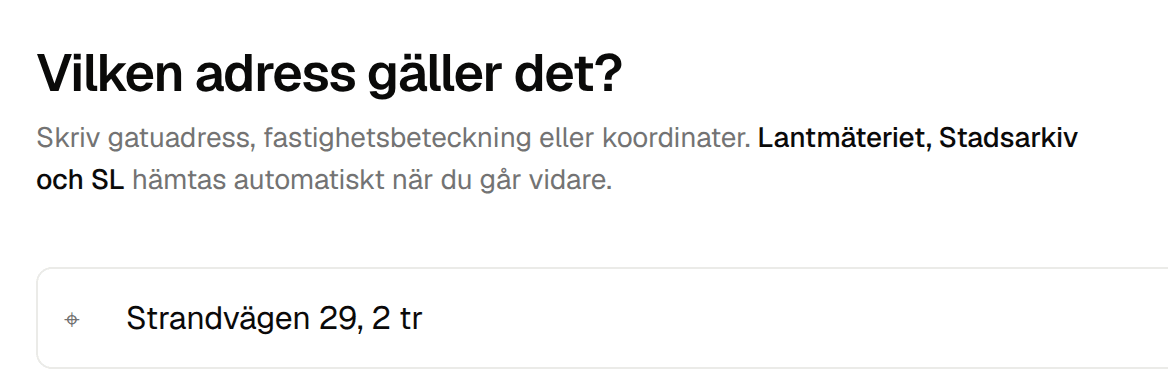 Estatio: adressteget, med officiella källor för objektets fakta.